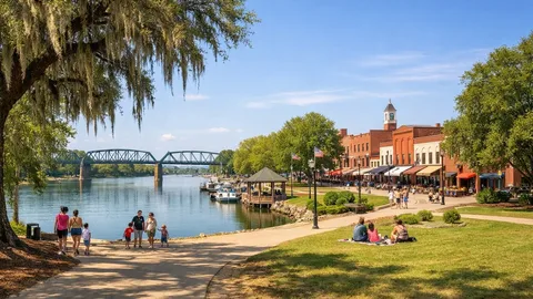 Family enjoying outdoor activities at a sunny park in Augusta, Georgia with playground and green space
